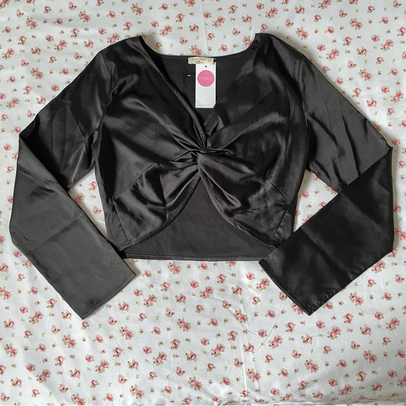 HONEY - Satin Black Crop Top - Picture 1 of 8